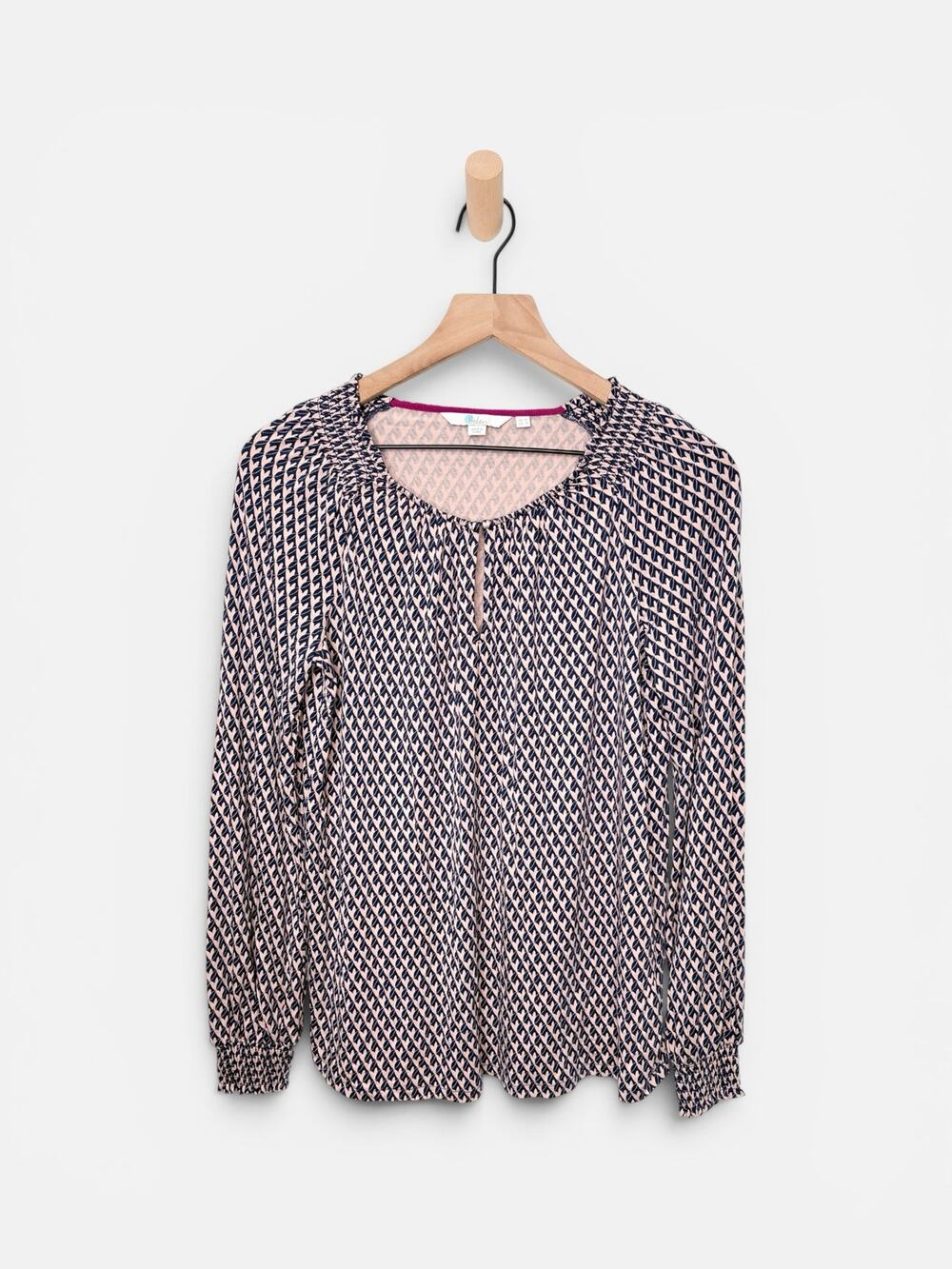 Anthropologie Boden Pink Print Vicky Blouson Smock Top Size 8 Long Sleeve